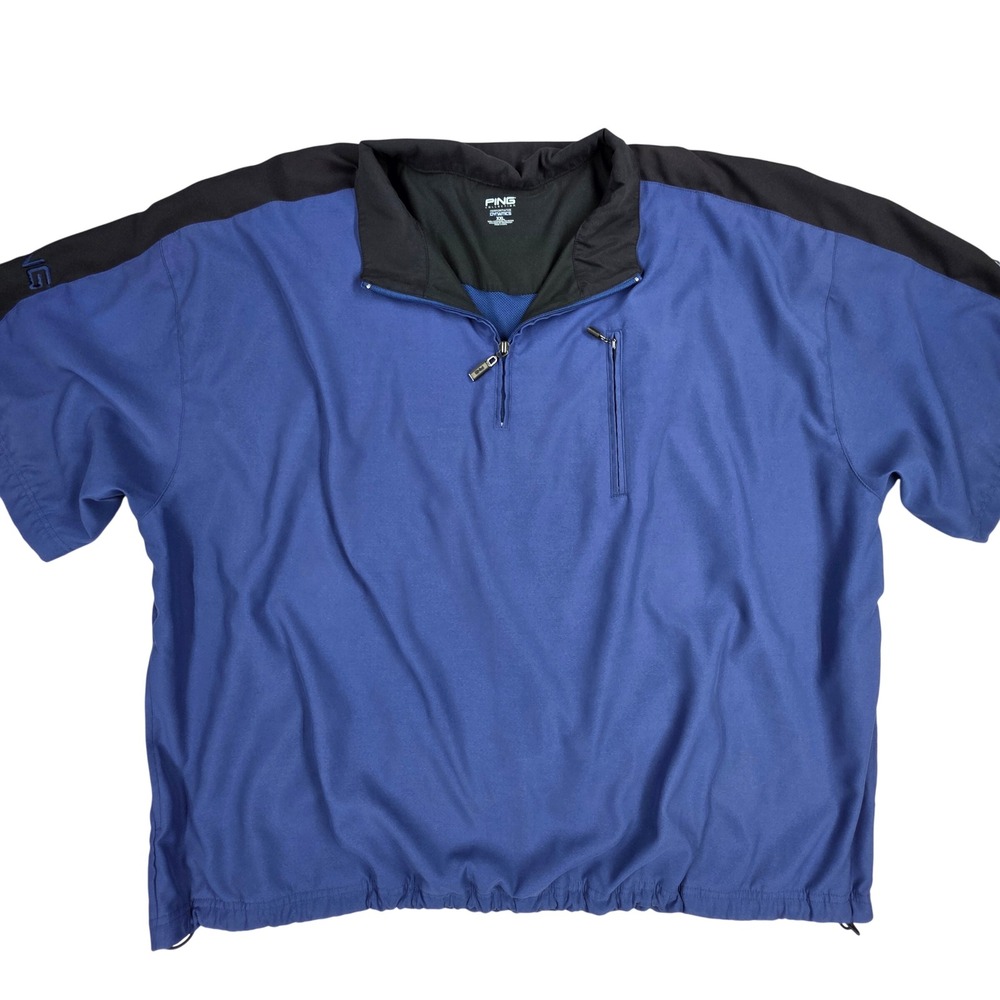Ping Collection Golf Windshirt Mens XXL Blue Black 1/4 Zip Short Sleeve Pullover
